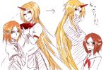  alternate_costume aoha_yuuki bad_id blush contemporary dual_persona grin horn horns hoshiguma_yuugi mizuhashi_parsee multiple_girls sakazuki sketch smile touhou translated translation_request 