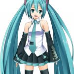  aqua_eyes aqua_hair boots detached_sleeves eto hatsune_miku headset long_hair necktie skirt smile solo thigh-highs thigh_boots thighhighs twintails very_long_hair vocaloid zettai_ryouiki 