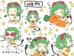  \m/ blush green_eyes green_hair gumi microphone musical_note oharu short_hair star tail usb vocaloid wink 