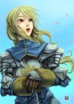  armor bad_id blonde_hair final_fantasy final_fantasy_tactics gloves highres kushizukino_ayame long_hair petals sword weapon yellow_eyes 