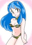  bikini blue_eyes blush bra green_hair horns legs long_hair lum oni smile solo swimsuit urusei_yatsura 