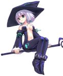  bare_shoulders breasts broom broom_riding cadie detached_sleeves hat navel oekaki pangya solo witch witch_hat 