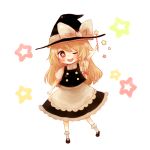  blush braid hat kirisame_marisa long_hair magic_wand nyako star symbol-shaped_pupils symbol_shaped_pupils touhou wand wink witch_hat 