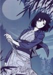  black_hair blue_eyes jacket kara_no_kyoukai katana monochrome ryougi_shiki solo sword weapon 