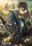  brown_hair demon eat genkai jeans long_hair male realistic shirtless tattoo urameshi_yuusuke yu_yu_hakusho yuu_yuu_hakusho 