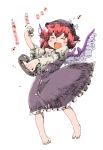  barefoot blush blush_stickers cazya child closed_eyes feet happy hat instrument mystia_lorelei red_hair redhead short_hair singing smile solo tambourine touhou translation_request wings 