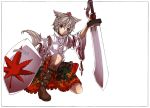  inubashiri_momiji rainblossom shield short_hair silver_hair sword touhou weapon 