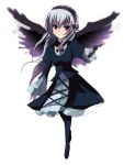  boots chirosuke dress feathers frills hairband highres long_hair purple_eyes rozen_maiden silver_hair sketch suigintou violet_eyes wings 