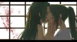  closed_eyes green_hair higurashi_no_naku_koro_ni kiss kl ponytail siblings sonozaki_mion sonozaki_shion tears twins 