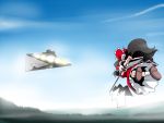  bow crossover flying fog gohei hakurei_reimu kieyza shide skirt space_craft star_destroyer star_wars touhou 