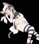   a animal_ears ar_tonelico ar_tonelico_iii bandage bandage_over_one_eye black_hair bow cat_ears cat_tail coquette coquette_(cosplay) cosplay closed_eyes filament gust maid maid_headdress sleeping striped striped_thighhighs tail taramo thigh-highs  