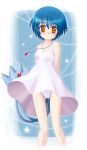 artist_request azelf blue_hair blush loli necklace orange_eyes personification pokemon shirt short_hair tail