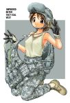  armpits bare_shoulders boots camoflauge camouflage dog_tags ebifly gloves goggles helmet load_bearing_vest military_uniform original solo tank_top undressing vest 