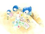  child_drawing coloring crayon diglett drawing lapras no_humans onix pikachu piplup pokemon pokemon_(creature) pokemon_(game) pokemon_dppt pokemon_rgby sanshoku_iruka stool table traditional_media watercolor_(medium) 