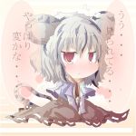  basket blush doromizu flat_gaze grey_hair mouse_ears mouse_tail nazrin red_eyes short_hair tail tiger_stripes touhou translated undefined_fantastic_object 