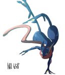  blurry commentary_request gen_6_pokemon greninja handstand morio_(poke_orio) number pink_eyes pokedex_number pokemon pokemon_(creature) simple_background solo tongue white_background 