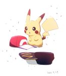  :o baseball_cap blurry confetti dated gen_1_pokemon hat hat_removed headwear_removed leon_(pokemon) morio_(poke_orio) no_humans pikachu pokemon pokemon_(creature) pokemon_(game) pokemon_frlg pokemon_swsh red_(pokemon) simple_background solo white_background 