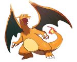  blurry charizard claws fangs fire flame full_body gen_1_pokemon green_eyes looking_to_the_side morio_(poke_orio) no_humans open_mouth pokemon pokemon_(creature) simple_background solo standing tongue white_background 