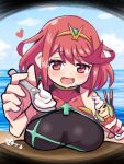  1girl bangs black_swimsuit breasts chest_jewel competition_swimsuit covered_collarbone food headpiece ice_cream large_breasts ma2acworks one-piece_swimsuit pyra_(pro_swimmer)_(xenoblade) pyra_(xenoblade) red_eyes red_swimsuit redhead ribbed_swimsuit short_hair solo strapless strapless_swimsuit swept_bangs swimsuit tiara two-tone_swimsuit xenoblade_chronicles_(series) xenoblade_chronicles_2 