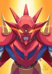  english_commentary getter_dragon getter_robo getter_robo_g glowing glowing_eyes highres leaning_forward mecha no_humans science_fiction signature solo spikes super_robot winston_chan yellow_background 