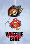  1boy absurdres akira character_name cracked_floor from_behind highres king_dedede kirby_(series) kirby_air_ride mixed-language_commentary motorized_unicycle no_humans parody rariatto_(ganguri) road robe simple_background twitter_username watermark wheelie_(kirby) 