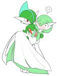 !? 1boy 1girl bangs blue_hair blush bob_cut carrying colored_skin commentary_request constricted_pupils embarrassed eyebrows_visible_through_hair eyes_visible_through_hair flat_chest full_body gallade gardevoir gen_3_pokemon gen_4_pokemon green_hair green_skin hair_over_one_eye hands_together hands_up happy hetero looking_at_another lotosu mohawk multicolored multicolored_hair multicolored_skin nose_blush open_mouth partial_commentary pokemon pokemon_(creature) princess_carry red_eyes shiny shiny_hair short_hair simple_background smile speech_bubble spoken_interrobang standing sweat two-tone_hair two-tone_skin wavy_mouth white_background white_skin 