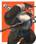  1boy beard chain eyepatch facial_hair fat fat_man goldlewis_dickinson guilty_gear guilty_gear_strive male_focus short_hair silver_hair tentenkingyo 