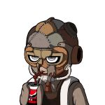  dangan_ronpa_another_episode:_ultra_despair_girls drinking kemuri_jatarou mask_on_head soda_can straw white_background 