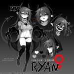  ! 1girl artist_name black_background black_hair black_sclera breasts character_name character_sheet claws colored_sclera colored_skin cropped_sweater demon_girl demon_horns demon_tail english_commentary english_text eyebrows_visible_through_hair full_body glowing glowing_eyes gradient gradient_background grey_background grey_eyes grey_skin hair_between_eyes heart highres horns large_breasts long_hair multiple_views navel open_mouth original palette_(object) panties pointy_ears ryan_(iryanic) shaded_face simple_background sweatdrop tail teeth thigh-highs totallyiryanic under_boob underwear very_long_hair watermark 