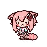  1girl alicia_cotton animal_ear_fluff animal_ears asymmetrical_legwear bangs cat_girl chibi chroneco closed_mouth hair_between_eyes hair_ornament highres indie_virtual_youtuber long_sleeves pink_hair short_hair short_ponytail virtual_youtuber white_background 