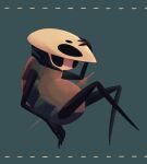  1other blue_background from_side highres hollow_eyes hollow_knight looking_at_viewer mask mask_on_head masyu_ori quirrel simple_background solo sword weapon 