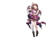  1girl artist_request azur_lane brown_hair closed_eyes full_body idolmaster idolmaster_(classic) long_hair looking_at_viewer minase_iori official_art one_eye_closed open_mouth pink_skirt plaid plaid_skirt single_thighhigh skirt smile solo thigh-highs transparent_background violet_eyes white_legwear 