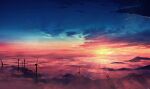  chinese_commentary clouds colorful commentary dark fog highres horizon landscape light_rays mountainous_horizon no_humans original scenery sky skyrick9413 sunlight sunset tower twilight windmill 
