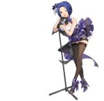  1girl ahoge artist_request azur_lane bare_shoulders black_gloves black_legwear blue_hair breasts gloves high_heels highres idolmaster idolmaster_(classic) large_breasts looking_at_viewer microphone microphone_stand miura_azusa official_art one_eye_closed open_mouth purple_footwear short_hair sleeveless standing thigh-highs transparent_background 