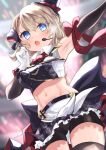  1girl :o aiguillette amadarel arm_ribbon armpits azur_lane back_bow bangs bare_shoulders bike_shorts black_gloves black_legwear blue_eyes blush bow breasts brown_hair collared_shirt commentary_request cowboy_shot elbow_gloves eyebrows_visible_through_hair frilled_skirt frills from_below gloves glowstick groin hair_between_eyes hair_bow hair_ornament hands_up hat headset idol iron_cross latin_cross medium_breasts midriff mini_hat mini_top_hat miniskirt navel neck_ribbon open_mouth outstretched_arm partial_commentary plaid plaid_bow plaid_headwear pleated_skirt red_neckwear ribbon shirt short_hair sidelocks signature skindentation skirt sleeveless sleeveless_shirt solo stage_lights standing sweat thigh-highs tilted_headwear top_hat white_gloves z23_(azur_lane) z23_(serious_idol_-_is_she_also_the_manager!?)_(azur_lane) 