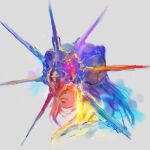  1boy closed_mouth commentary dark_souls_i dark_sun_gwyndolin english_commentary headpiece highres long_hair male_focus portrait rainbow_gradient shimhaq simple_background solo souls_(series) white_background 
