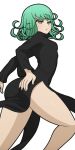  1girl ass black_dress breasts curly_hair dress from_side frown green_eyes green_hair hand_on_own_ass mike_inel one-punch_man small_breasts solo tatsumaki transparent_background 