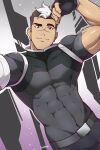  1boy absurdres black_gloves black_hair bodysuit fingerless_gloves gloves highres hyakujuu-ou_golion kuroshinki looking_at_viewer male_focus multicolored_hair muscular muscular_male pectorals scar short_hair skin_tight smile solo two-tone_hair upper_body voltron:_legendary_defender white_hair 