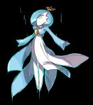 1girl alternate_color aura bangs black_background blue_hair blue_outline blue_skin bob_cut bright_pupils closed_mouth collar colored_skin commentary eyebrows_visible_through_hair flat_chest floating full_body gardevoir gen_3_pokemon hair_over_one_eye highres lotosu mega_stone multicolored multicolored_skin orange_eyes outline outstretched_arms pokemon pokemon_(creature) pokemon_move psychic_(pokemon_move) shiny shiny_hair shiny_pokemon short_hair simple_background sketch solo telekinesis translated two-tone_skin v-shaped_eyebrows white_pupils white_skin 