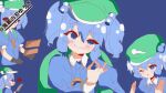  agatsuma_yuuki blue_eyes blue_hair blue_shirt green_headwear one_eye_closed self_upload shirt touhou 