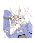  00_gundam blue_eyes border gundam gundam_00 looking_down mecha mobile_suit nanao_parakeet no_humans portrait science_fiction solo v-fin white_background white_border 