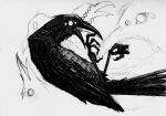  animal beak bird extra_eyes fangs grey_background greyscale hatching_(texture) highres horror_(theme) monochrome monster no_humans open_mouth original simple_background sketch talons xreamm 