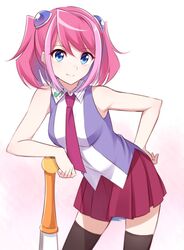  1girl blue_eyes exposed_shoulders hiiragi_yuzu multicolored_hair nemu_mohu pink_hair pink_neckwear two-tone_hair yuu-gi-ou yuu-gi-ou_arc-v zettai_ryouiki 