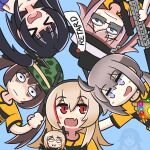  &gt;_&lt; 6+girls :d antenna_hair ar-15 bangs black_hair blonde_hair blue_eyes blue_sky blush braid brown_hair camouflage_helmet character_request clenched_hand closed_mouth doll fang fedora from_below ghost girls_frontline gun hair_between_eyes hair_ornament hand_on_another&#039;s_shoulder hat helmet highres holding holding_gun holding_weapon infinity_gauntlet long_hair looking_at_another looking_at_viewer m14_(girls_frontline) m200_(girls_frontline) m4_sopmod_ii_(girls_frontline) multicolored_hair multiple_girls oekaki open_mouth pink_hair ponytail red_eyes rifle serjatronic short_sleeves side_ponytail sky smile soccer_uniform sportswear st_ar-15_(girls_frontline) streaked_hair sunglasses super_sass_(girls_frontline) twin_braids violet_eyes weapon wide-eyed 