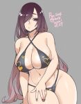  1girl 2021 agawa_ryou bikini black_bikini black_nails breasts curvy dated hair_over_one_eye heart heart_print large_breasts long_hair looking_at_viewer navel original swimsuit thick_thighs thighs 