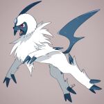  absol bright_pupils claws commentary_request from_side full_body gen_3_pokemon highres no_humans open_mouth pokemon pokemon_(creature) red_eyes sharp_teeth signature simple_background solo teeth tongue uru_(ururu0731) white_fur white_pupils 