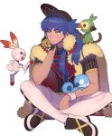  1boy bangs baseball_cap cape champion_uniform closed_mouth commentary_request dark-skinned_male dark_skin dynamax_band facial_hair fur-trimmed_cape fur_trim gen_8_pokemon gloves grookey hat korean_commentary leggings leon_(pokemon) long_hair male_focus mono_(mono_zzz) pokemon pokemon_(creature) pokemon_(game) pokemon_swsh red_cape scorbunny shield_print shirt shoes short_shorts short_sleeves shorts simple_background single_glove sitting smile sobble starter_pokemon_trio sword_print white_background white_legwear white_shorts yellow_eyes 