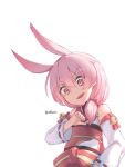  1girl :o animal_ears bangs bare_shoulders fox_ears hair_between_eyes highres honkai_(series) honkai_impact_3rd looking_at_viewer looking_down open_mouth pink_eyes pink_hair side_ponytail simple_background solo theresa_apocalypse theresa_apocalypse_(sakura_rondo) v-shaped_eyebrows velcozz white_background 