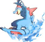  blurry claws fangs feraligatr from_behind gen_2_pokemon highres looking_back morio_(poke_orio) motion_blur no_humans open_mouth orange_eyes pokemon pokemon_(creature) solo standing tongue water 