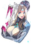  1girl agate_(xenoblade) blue_eyes breasts chest_jewel gem hat large_breasts negresco open_mouth smile solo xenoblade_chronicles_(series) xenoblade_chronicles_2 